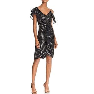 Sam Edelman 8 Metallic Polka Dots Ruffle Front Dress NWT